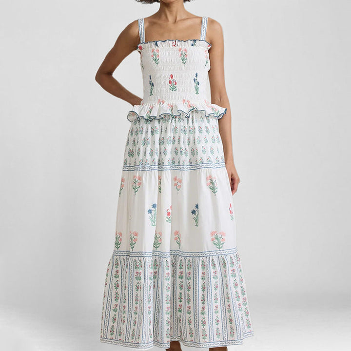 Women’s Maxi Dress - Smocked Bodice - Sleeveless Tiered Skirt - Flowy Fit