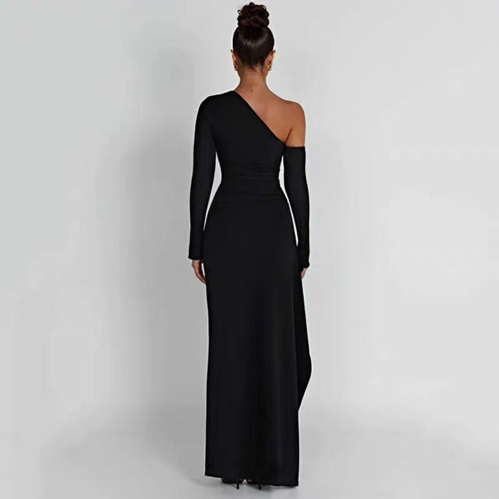 Women’s Maxi Dress – One Shoulder – Slim Fit – Long Sleeve