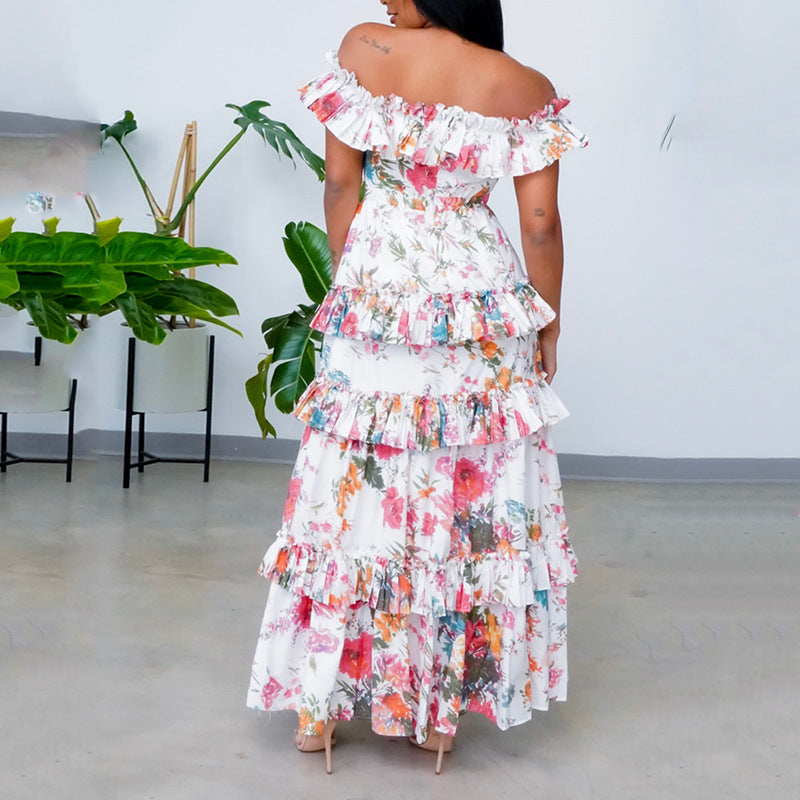 Women’s Maxi Dress – Natural Fibers – Off Shoulder – Tiered Ruffles – Flowy Fit
