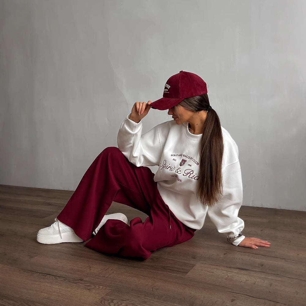 Women’s Pullover Sweatshirt - Oversized Fit - Cotton Blend - Embroidered Logo - Casual Wear