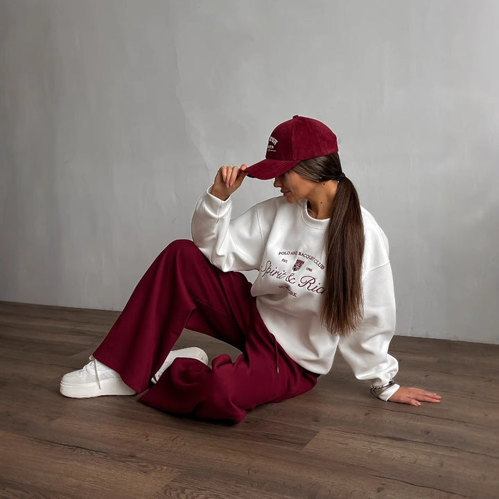 Women’s Pullover Sweatshirt - Oversized Fit - Cotton Blend - Embroidered Logo - Casual Wear