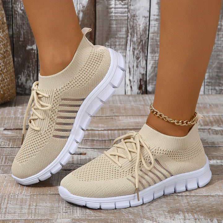 Women’s Athletic Sneakers - Flyknit Mesh - Lightweight Breathable - Lace-Up Casual Fit