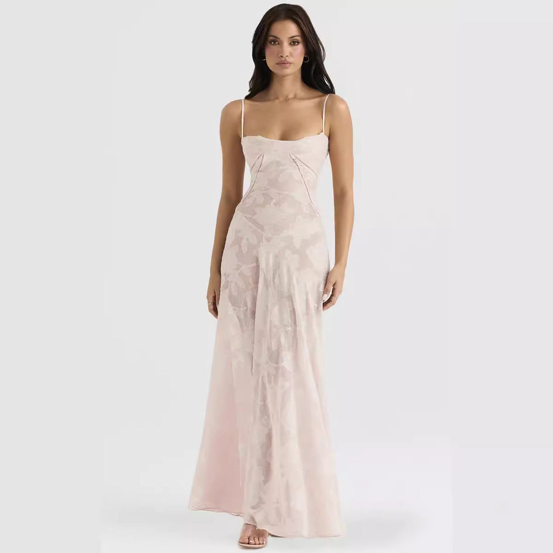 Women’s Maxi Dress – A-Line Silhouette – Sweetheart Neckline – Spaghetti Straps – Floral Pattern