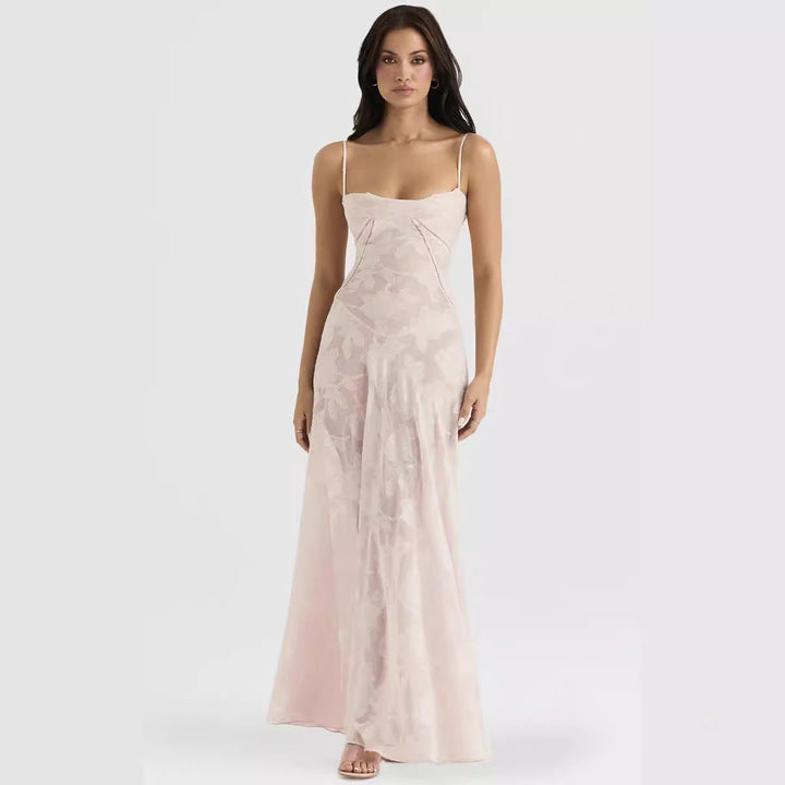 Women’s Maxi Dress – A-Line Silhouette – Sweetheart Neckline – Spaghetti Straps – Floral Pattern