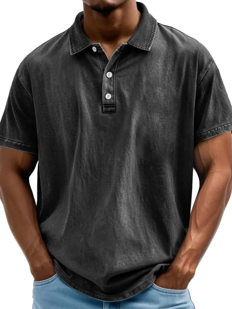 Men’s Polo Shirt - Relaxed Fit - Washed Retro Style - Short Sleeve Casual Wear