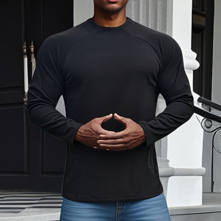 Men’s Long Sleeve T-Shirt - Slim Fit - Crew Neck - Raglan Sleeve - Soft Stretch Casual Wear