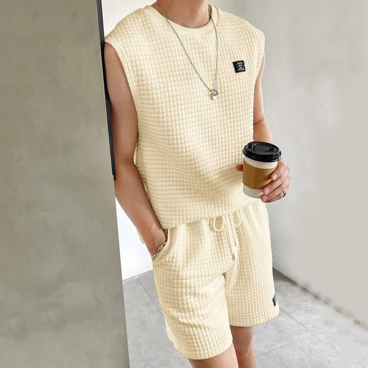 Men’s Sleeveless Lounge Set – Soft Waffle Knit – Relaxed Fit – Breathable Casual Wear