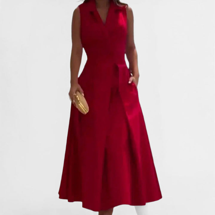 Women’s A-Line Dress – Tailored Fit – V-Neck – Notched Lapel – Sleeveless – Knee Length