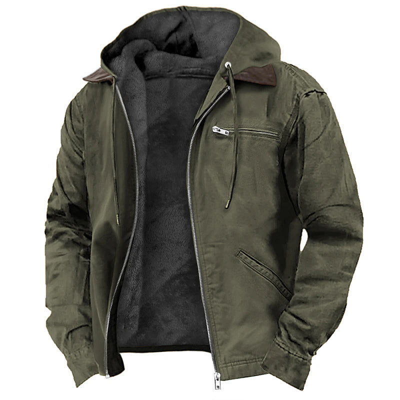 Men’s Hooded Jacket – Fleece Lined – Relaxed Fit – Zipper Front – Casual Outerwear