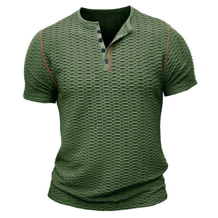 Men’s Henley Shirt - Slim Fit - Textured Fabric - Short Sleeve