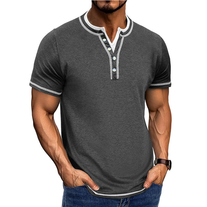 Men’s Henley Shirt – Cotton – Relaxed Fit – Short Sleeve – Button Placket Trim