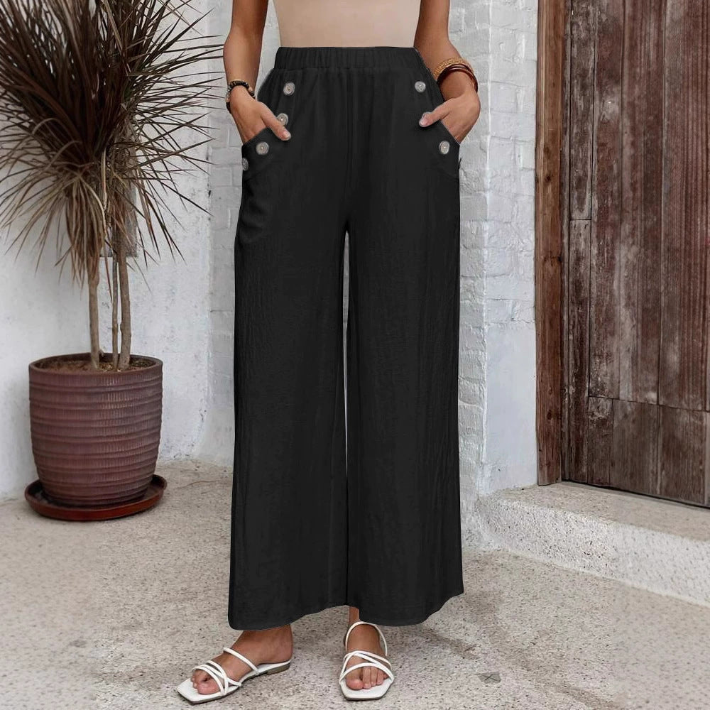 Women’s Wide Leg Pants - High Waisted - Elastic Waist - Lightweight Flowy Casual Fit
