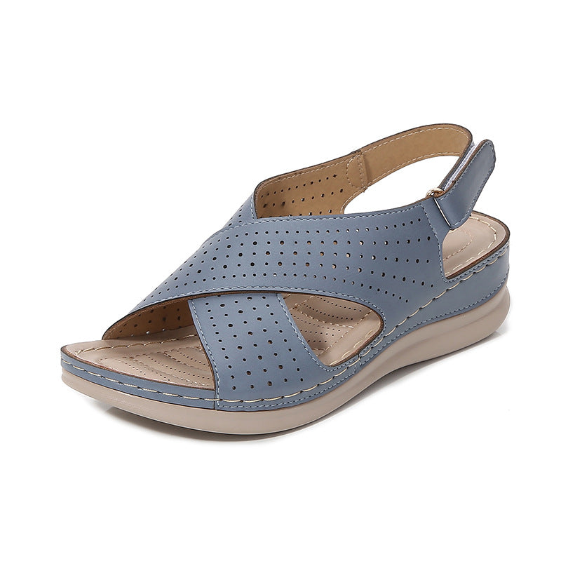 Women’s Sandals – Cushioned Sole – Crisscross Perforated Straps – Buckle Slingback