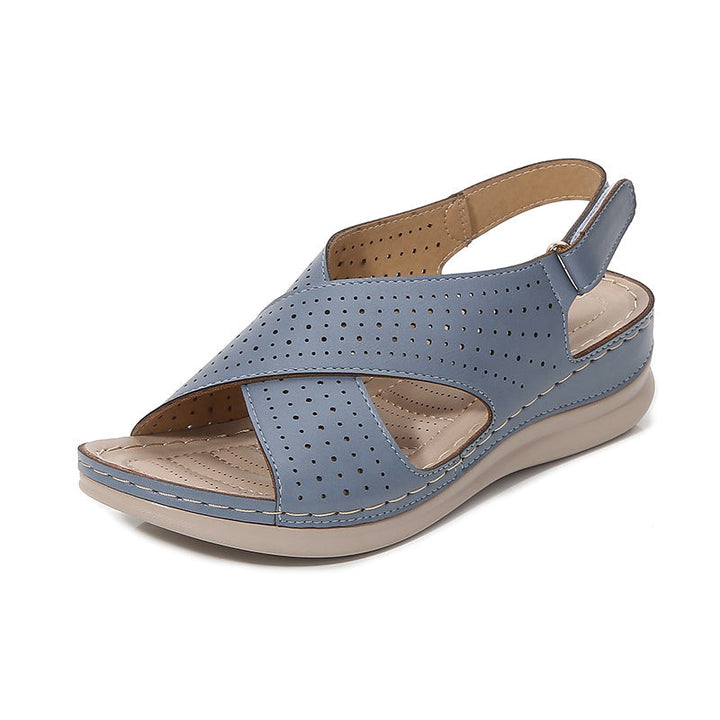 Women’s Sandals – Cushioned Sole – Crisscross Perforated Straps – Buckle Slingback