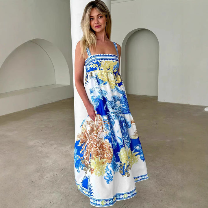 Women’s Maxi Dress – Sleeveless Lightweight Fit – Decorative Floral Print – Flowy Skirt