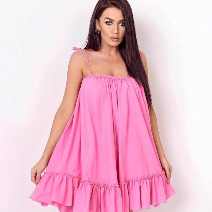 Women’s Sundress – Lightweight Cotton – A-Line Fit – Spaghetti Straps – Ruffled Hem