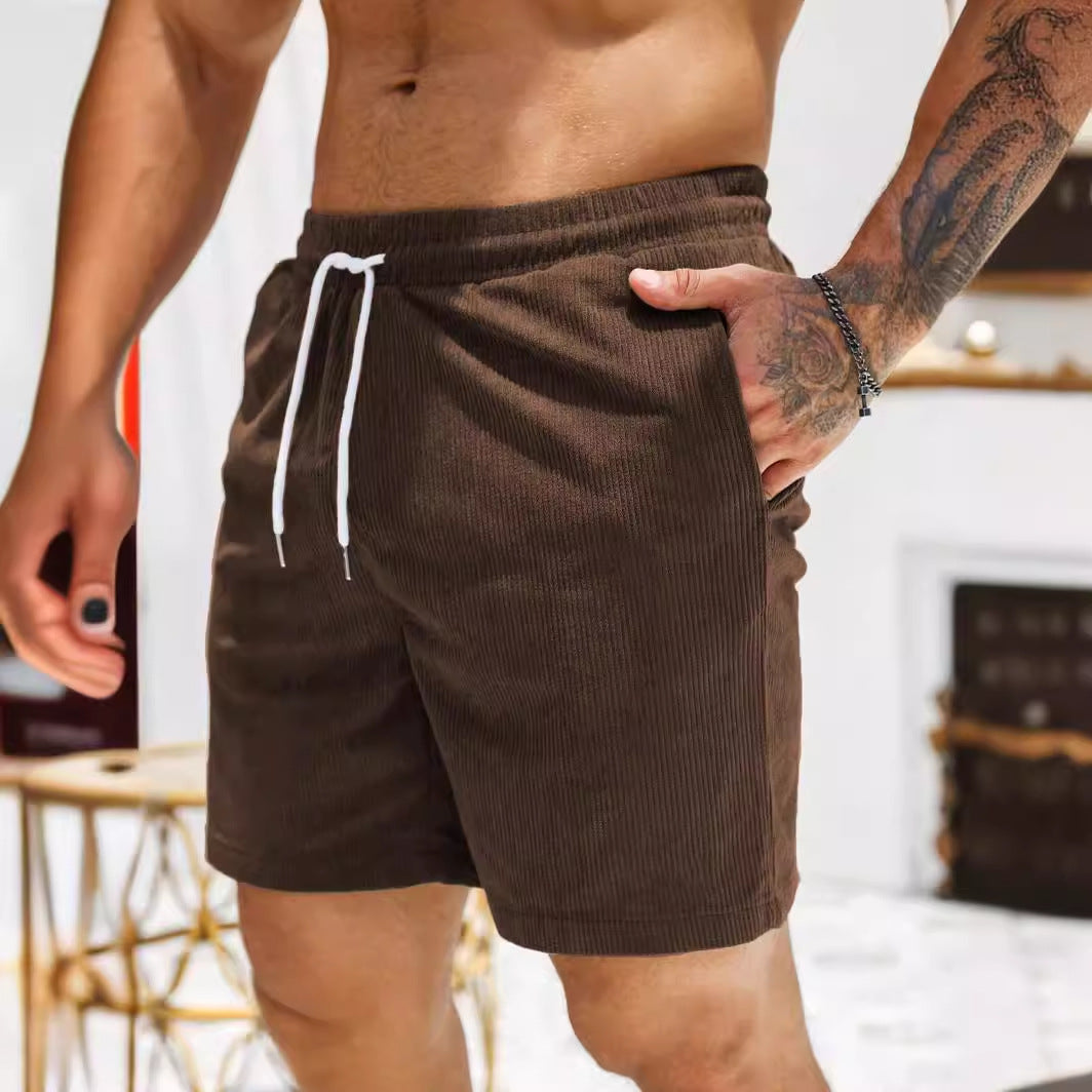 Men’s Corduroy Shorts – Relaxed Fit – Mid-Length – Drawstring Waist – Casual Style