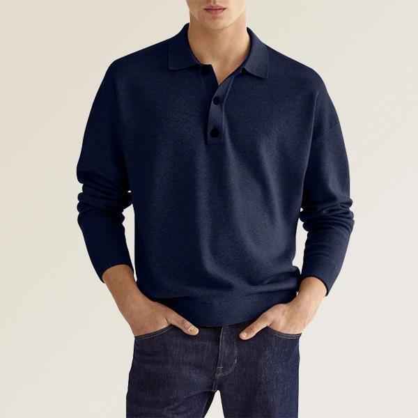 Men’s Polo Shirt - Soft Knit Cotton Blend - Regular Fit - Long Sleeve Ribbed Cuffs