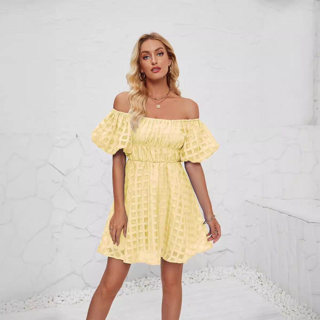 Women’s Mini Dress – Fit and Flare – Puff Sleeves – Square Neck – Breathable Blend