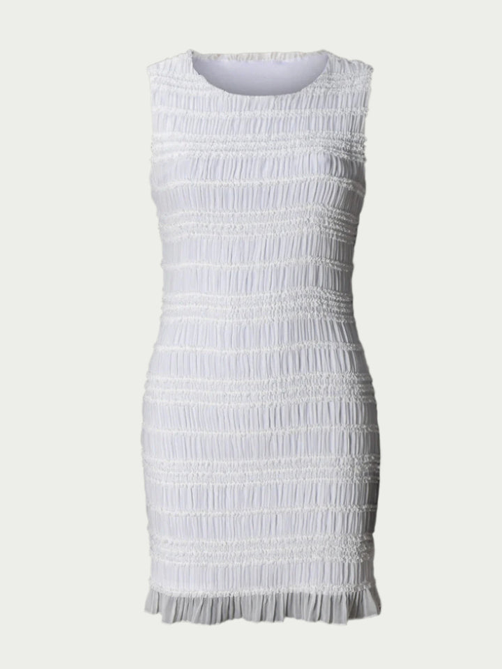 Women’s Mini Dress - Sleeveless Fitted Design - High Neck - Textured Fabric