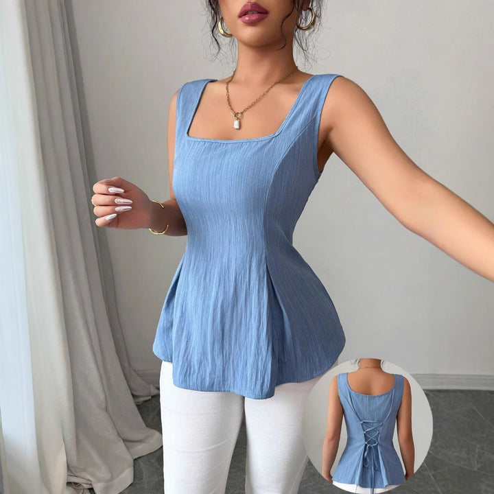 Women’s Sleeveless Top – Square Neck – Lightweight Flowy Fit – Fitted Waist