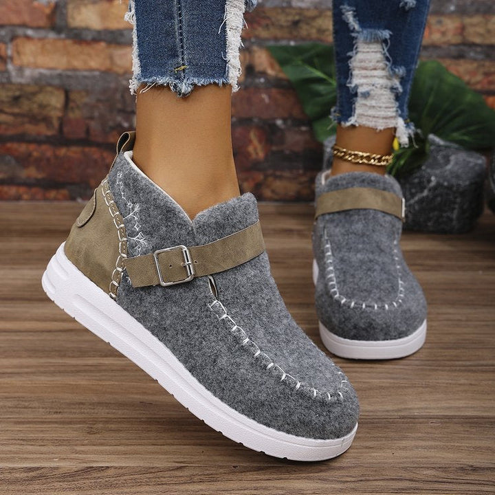 Women’s Ankle Boots – Suede Finish – Slip-On Fit – Buckle Strap – Lightweight Sole