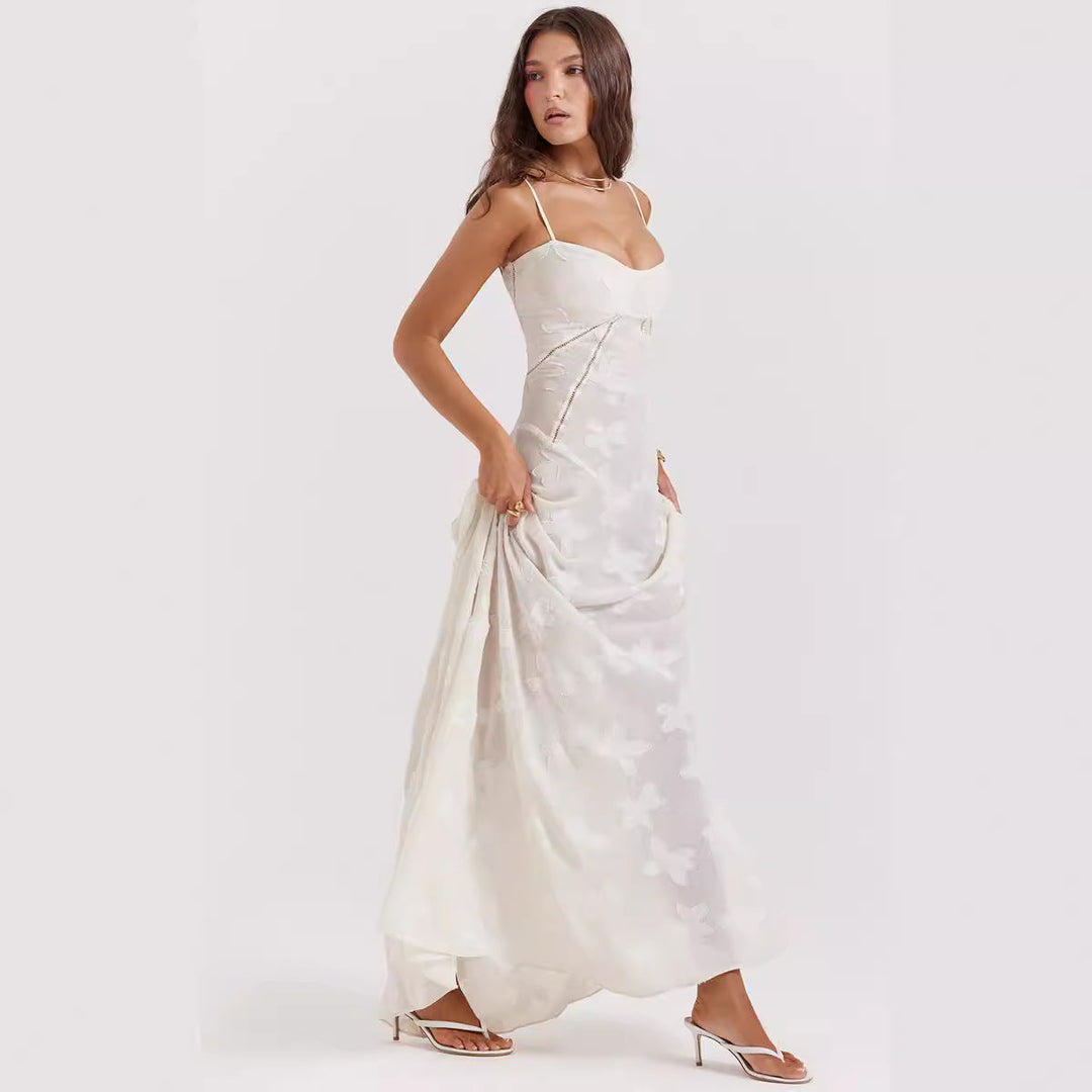 Women’s Maxi Dress – A-Line Silhouette – Sweetheart Neckline – Spaghetti Straps – Floral Pattern