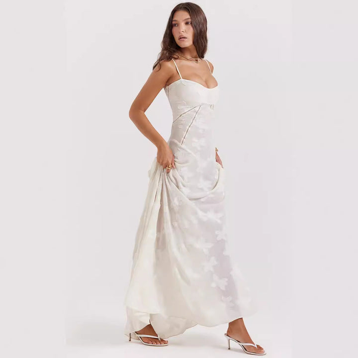 Women’s Maxi Dress – A-Line Silhouette – Sweetheart Neckline – Spaghetti Straps – Floral Pattern