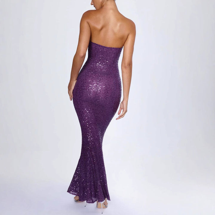 Women’s Evening Gown – Strapless Mermaid Fit – Sequin Fabric – Full-Length Elegant Dress