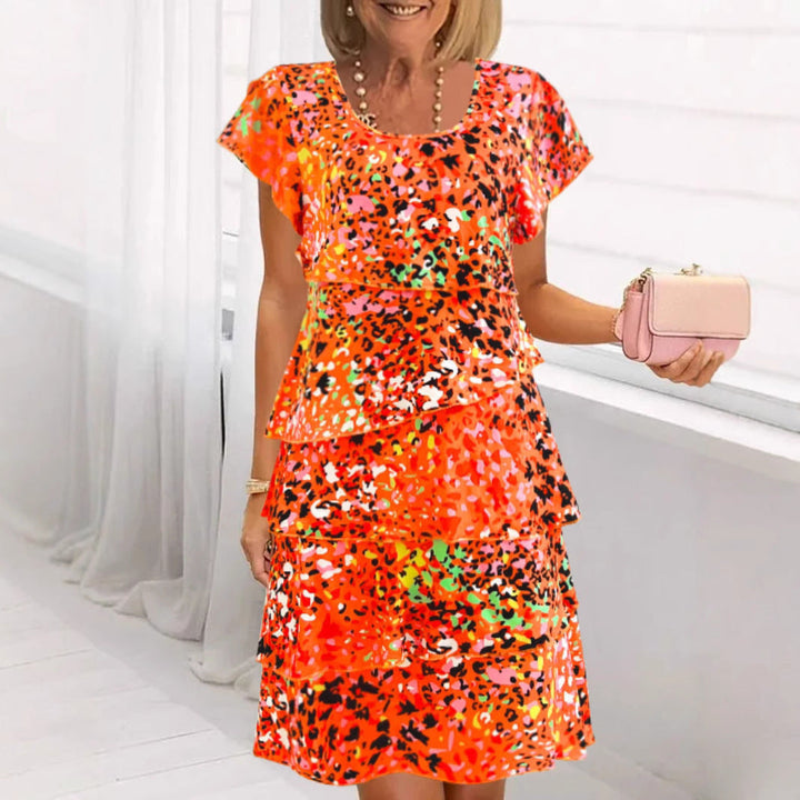 Women’s Midi Dress – Relaxed Fit – Tiered Ruffle Design – Floral Print – Breathable Fabric