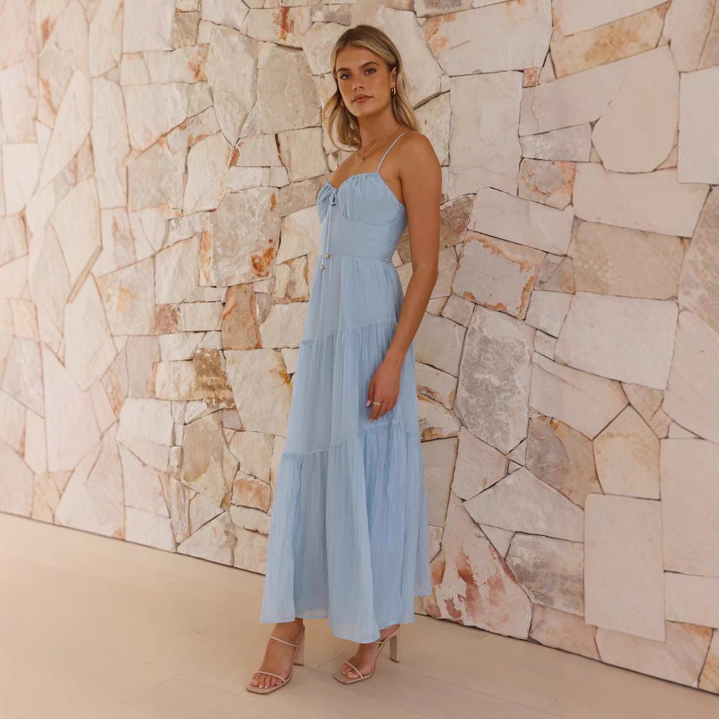 Women’s A-Line Dress – Lightweight Fabric – Spaghetti Straps – Tiered Skirt – Keyhole Neckline