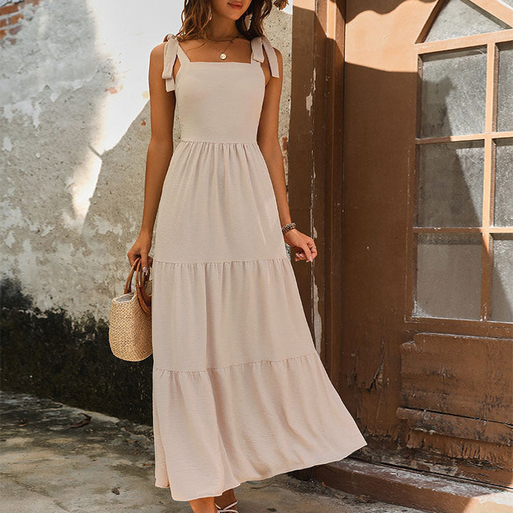 Women’s Maxi Dress - Relaxed Fit - Tiered Skirt - Sleeveless Natural Fibers