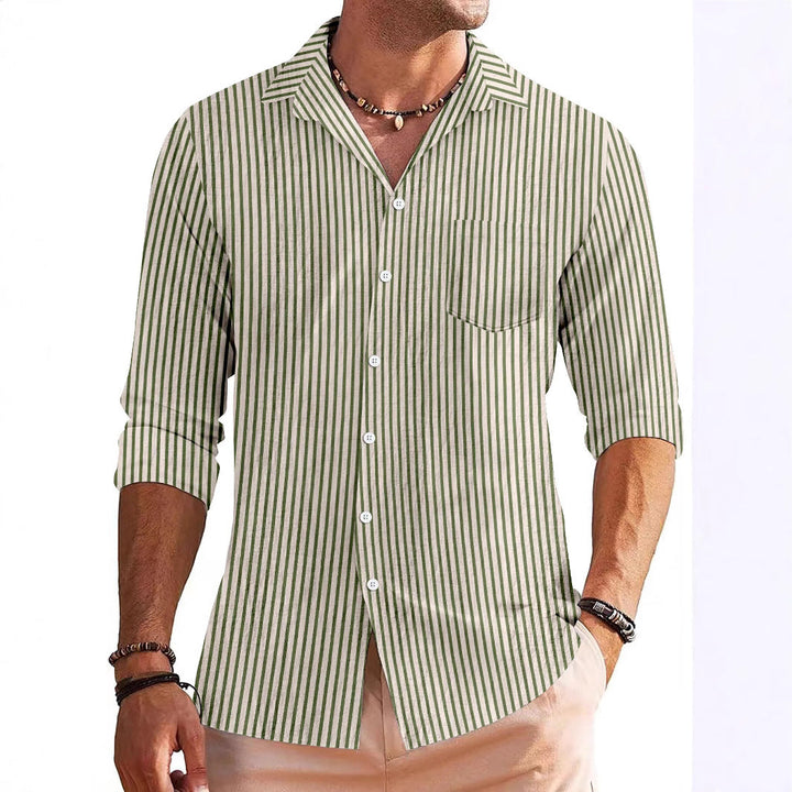 Men’s Long Sleeve Shirt – Regular Fit – Breathable Blend – Modern Stripe – Chest Pocket