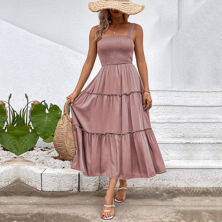 Women’s Sundress – Smocked Bodice – Tiered Maxi Skirt – Square Neck – Sleeveless