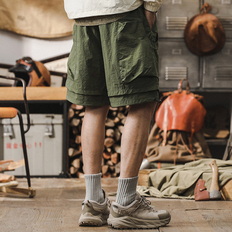 Men’s Cargo Shorts - Lightweight Fabric - Relaxed Fit - Breathable Mesh Panels - Adjustable Waist