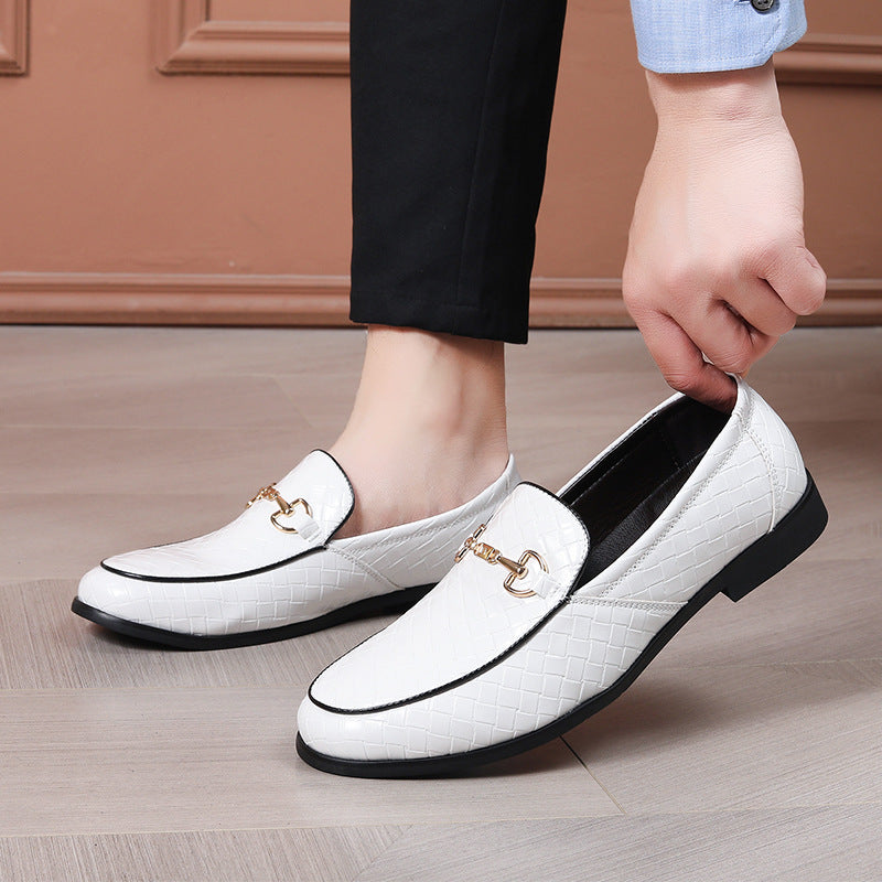 Men's Loafers - Woven Texture - Leather-Like Finish - Metal Bit - Formal Fit