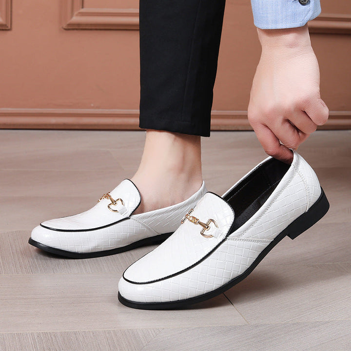 Men's Loafers - Woven Texture - Leather-Like Finish - Metal Bit - Formal Fit