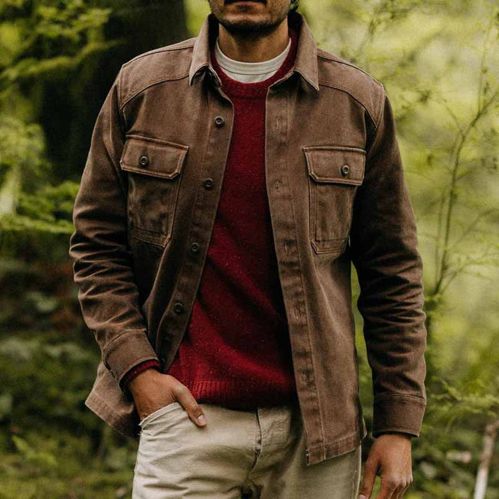 Men’s Shirt Jacket - Relaxed Fit - Long Sleeve - Natural Fibers - Casual Button Front