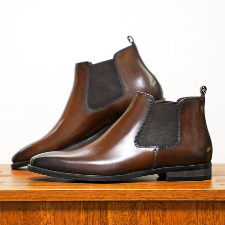 Men's Chelsea Boots - Leather Upper - Slip-On Elastic Panel - Ankle Height Classic Fit
