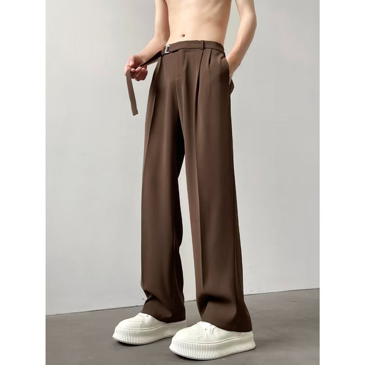 Men’s Straight-Leg Pants – Relaxed Fit – Breathable Blend – Belted Waist – Full Length