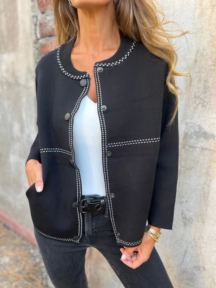 Women's Sweater Jacket - Soft Knit - Relaxed Fit - Button Front - Round Neck - Long Sleeve