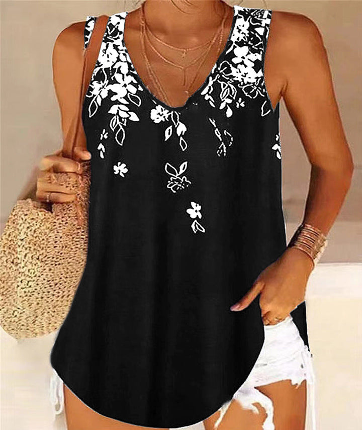 Women’s Tank Top – V-Neck – Relaxed Fit – Sleeveless – Soft Breathable Fabric – Floral Print
