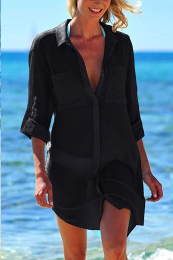 Women’s Cover-Up Shirt – Breathable Blend – Relaxed Fit – Button-Up – Mid-Thigh Length