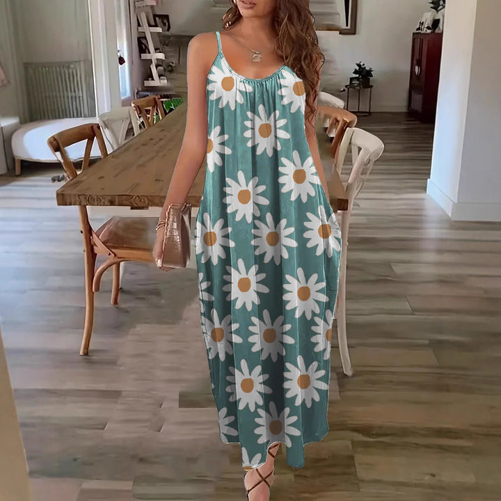 Women’s Maxi Dress – Flowing Fit – Spaghetti Straps – Floral Print – Breathable Blend