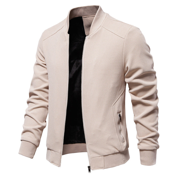 Men's Bomber Jacket – Slim Fit – Textured Fabric – Zipper Front – Ribbed Trim