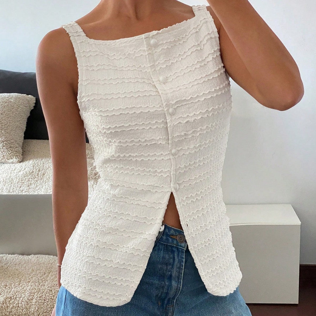 Women’s Sleeveless Top – Fitted Silhouette – Asymmetrical Hem