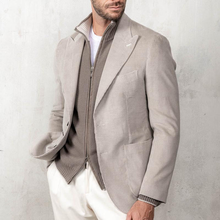 Men’s Blazer – Slim Fit Tailored – Corduroy Texture – Peaked Lapel – Casual Business