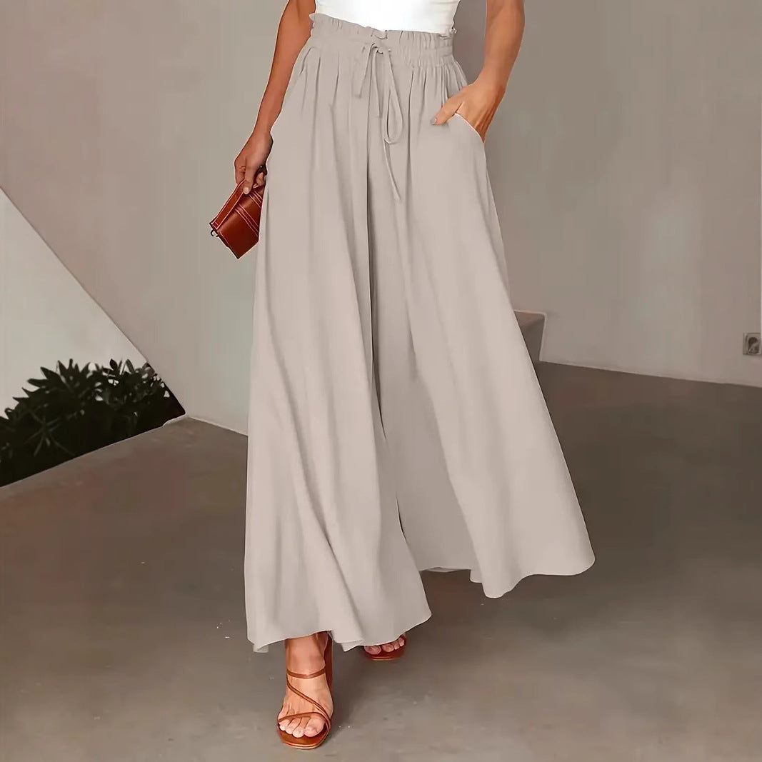 Women’s Wide-Leg Pants – Flowy Fit – Polka Dot Print – Drawstring Waist – Breathable Blend