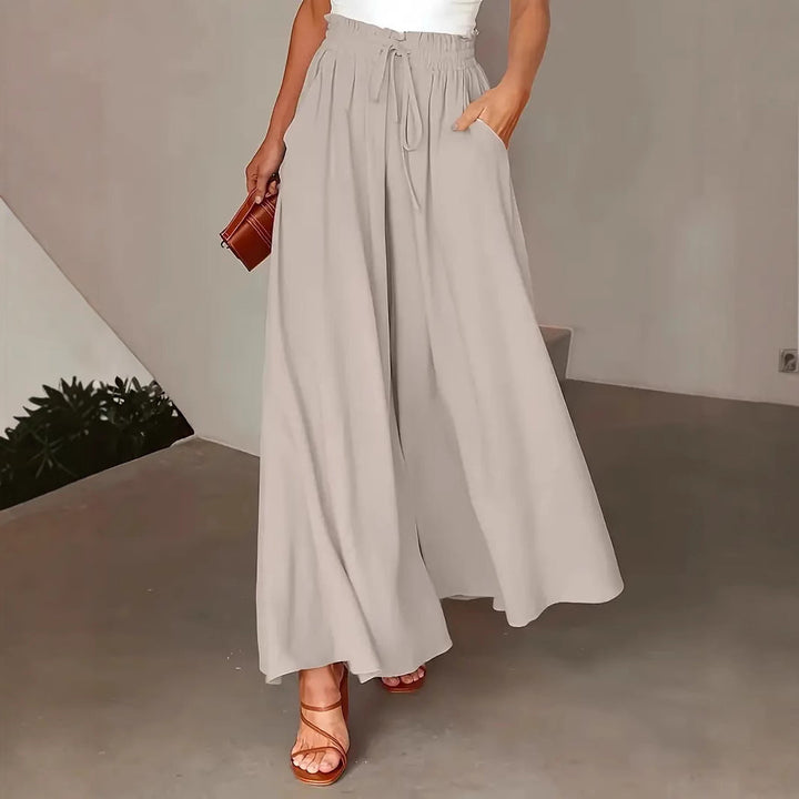 Women’s Wide-Leg Pants – Flowy Fit – Polka Dot Print – Drawstring Waist – Breathable Blend