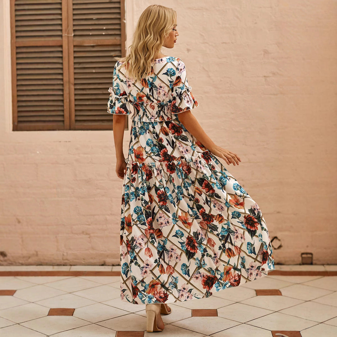 Women’s Maxi Dress - Smocked Bodice - Flutter Sleeve - Tiered Skirt - Breathable Blend